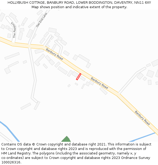 HOLLYBUSH COTTAGE, BANBURY ROAD, LOWER BODDINGTON, DAVENTRY, NN11 6XY: Location map and indicative extent of plot