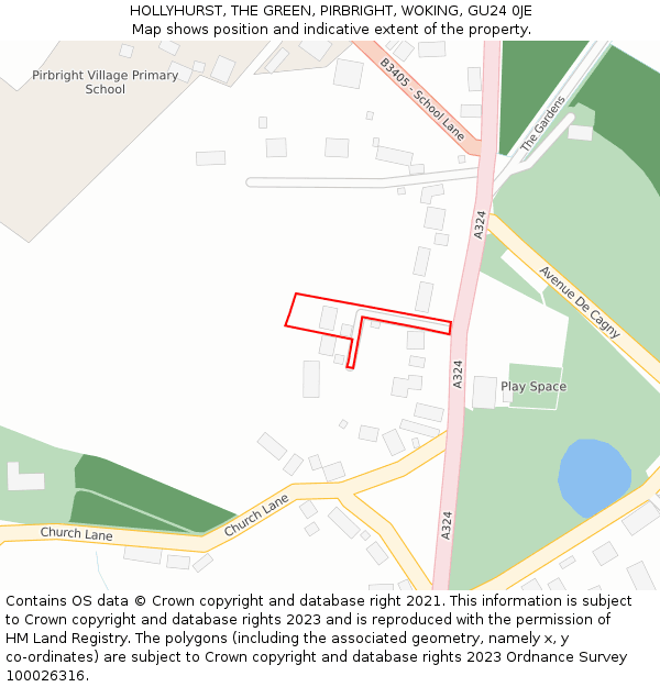 HOLLYHURST, THE GREEN, PIRBRIGHT, WOKING, GU24 0JE: Location map and indicative extent of plot