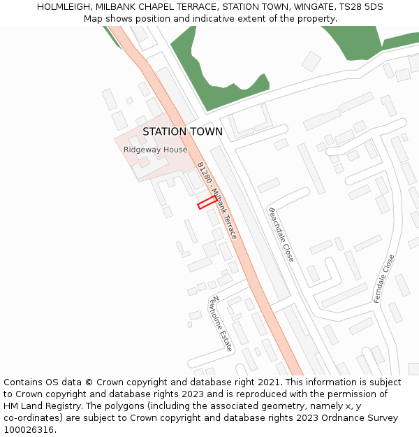 HOLMLEIGH, MILBANK CHAPEL TERRACE, STATION TOWN, WINGATE, TS28 5DS: Location map and indicative extent of plot