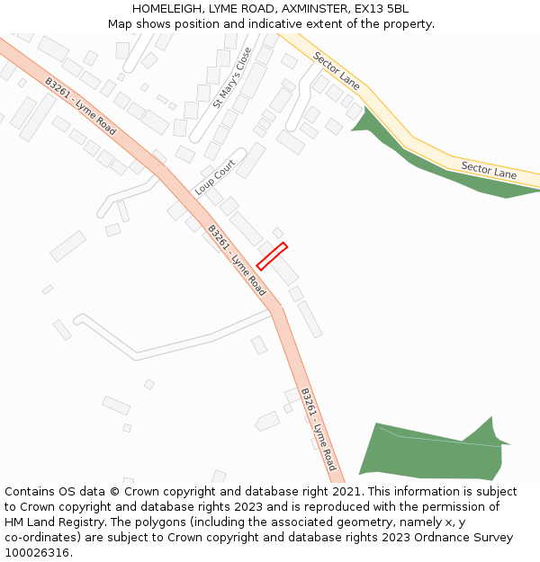 HOMELEIGH, LYME ROAD, AXMINSTER, EX13 5BL: Location map and indicative extent of plot