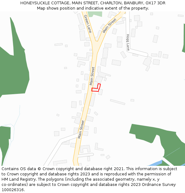 HONEYSUCKLE COTTAGE, MAIN STREET, CHARLTON, BANBURY, OX17 3DR: Location map and indicative extent of plot
