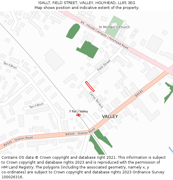 ISALLT, FIELD STREET, VALLEY, HOLYHEAD, LL65 3EG: Location map and indicative extent of plot