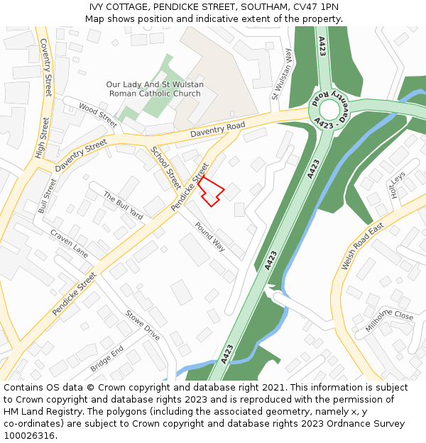 IVY COTTAGE, PENDICKE STREET, SOUTHAM, CV47 1PN: Location map and indicative extent of plot