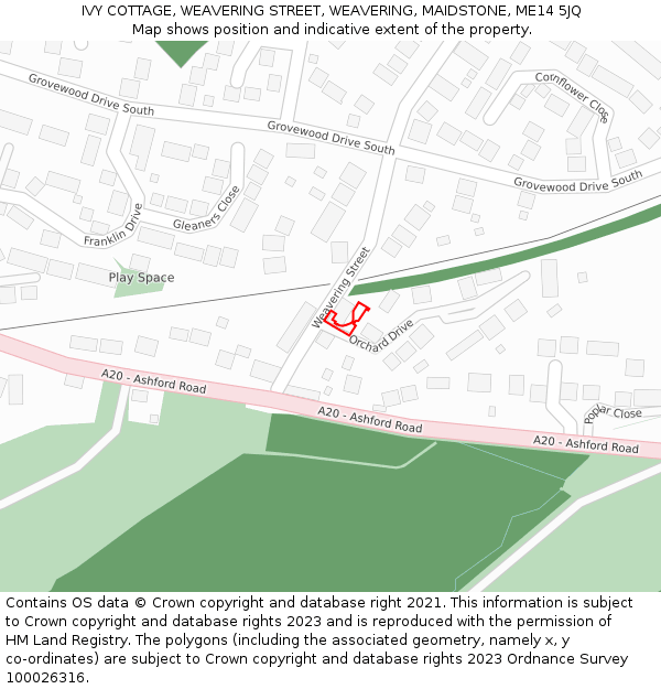 IVY COTTAGE, WEAVERING STREET, WEAVERING, MAIDSTONE, ME14 5JQ: Location map and indicative extent of plot