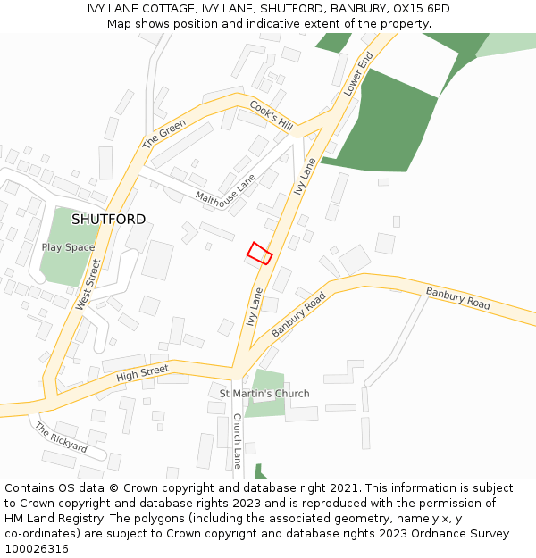 IVY LANE COTTAGE, IVY LANE, SHUTFORD, BANBURY, OX15 6PD: Location map and indicative extent of plot