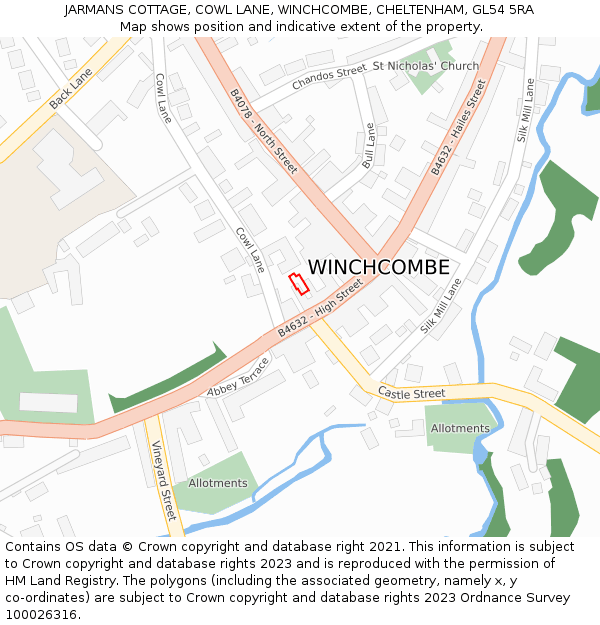 JARMANS COTTAGE, COWL LANE, WINCHCOMBE, CHELTENHAM, GL54 5RA: Location map and indicative extent of plot