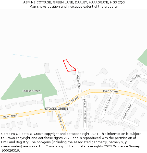 JASMINE COTTAGE, GREEN LANE, DARLEY, HARROGATE, HG3 2QG: Location map and indicative extent of plot