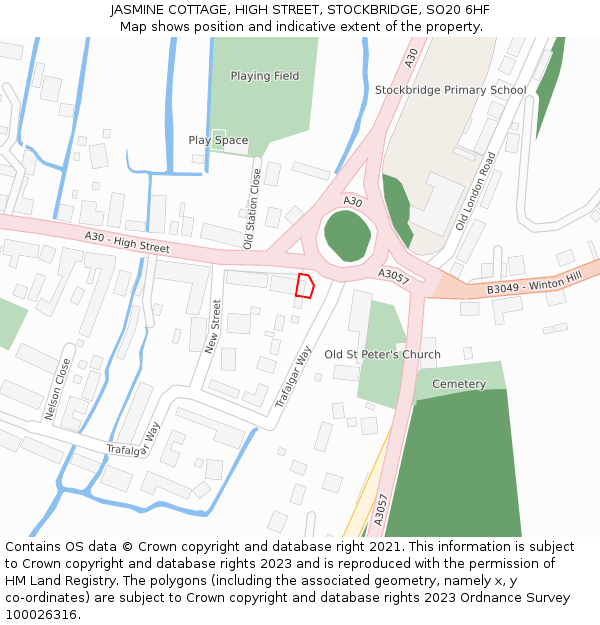 JASMINE COTTAGE, HIGH STREET, STOCKBRIDGE, SO20 6HF: Location map and indicative extent of plot