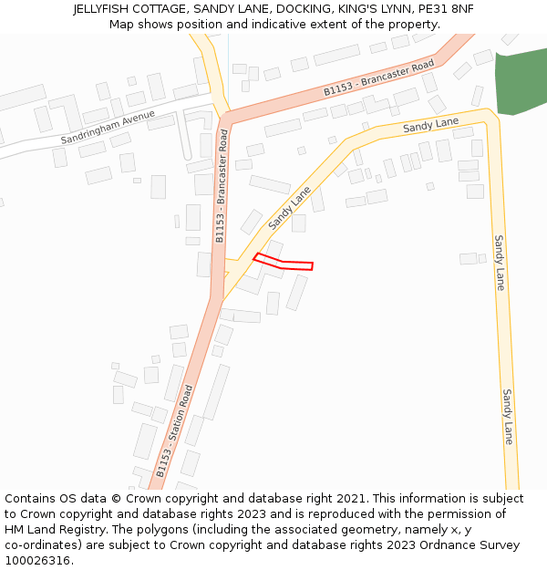 JELLYFISH COTTAGE, SANDY LANE, DOCKING, KING'S LYNN, PE31 8NF: Location map and indicative extent of plot