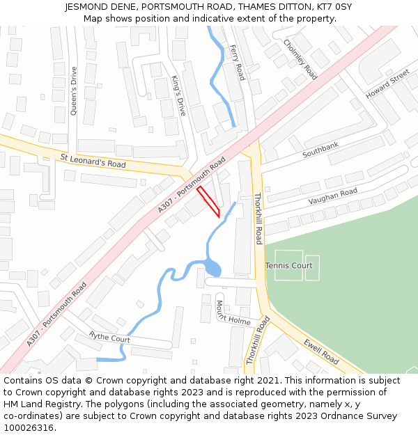 JESMOND DENE, PORTSMOUTH ROAD, THAMES DITTON, KT7 0SY: Location map and indicative extent of plot