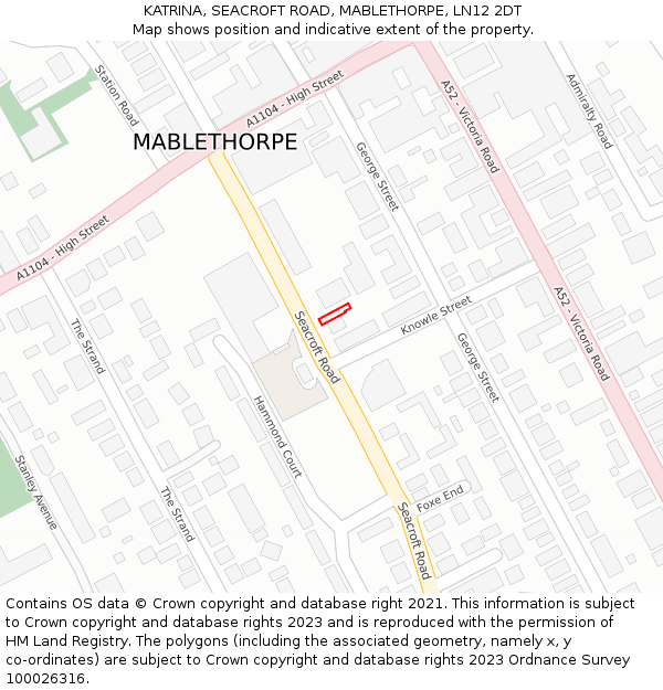 KATRINA, SEACROFT ROAD, MABLETHORPE, LN12 2DT: Location map and indicative extent of plot