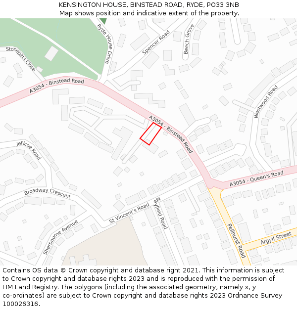 KENSINGTON HOUSE, BINSTEAD ROAD, RYDE, PO33 3NB: Location map and indicative extent of plot