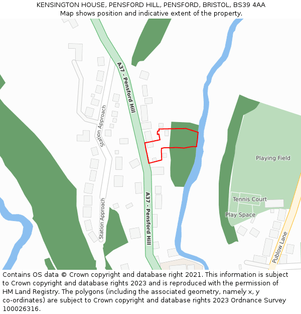 KENSINGTON HOUSE, PENSFORD HILL, PENSFORD, BRISTOL, BS39 4AA: Location map and indicative extent of plot