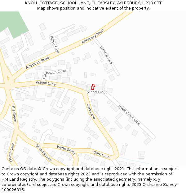 KNOLL COTTAGE, SCHOOL LANE, CHEARSLEY, AYLESBURY, HP18 0BT: Location map and indicative extent of plot