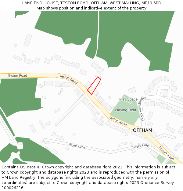 LANE END HOUSE, TESTON ROAD, OFFHAM, WEST MALLING, ME19 5PD: Location map and indicative extent of plot