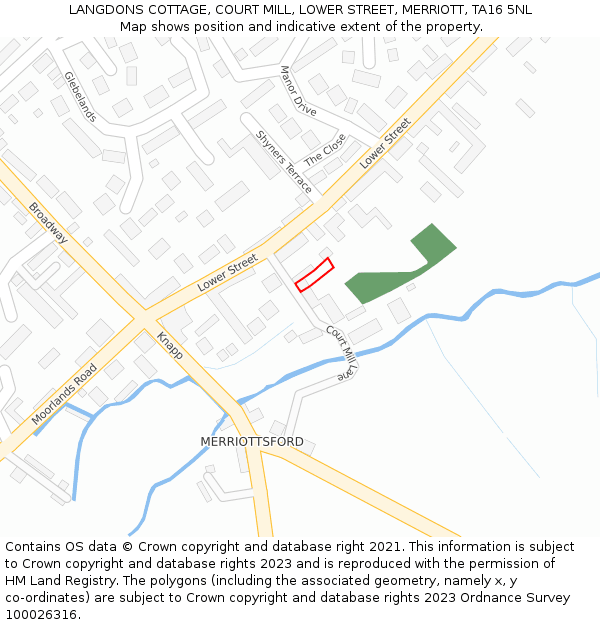 LANGDONS COTTAGE, COURT MILL, LOWER STREET, MERRIOTT, TA16 5NL: Location map and indicative extent of plot