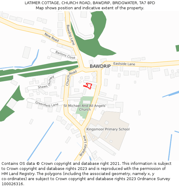 LATIMER COTTAGE, CHURCH ROAD, BAWDRIP, BRIDGWATER, TA7 8PD: Location map and indicative extent of plot