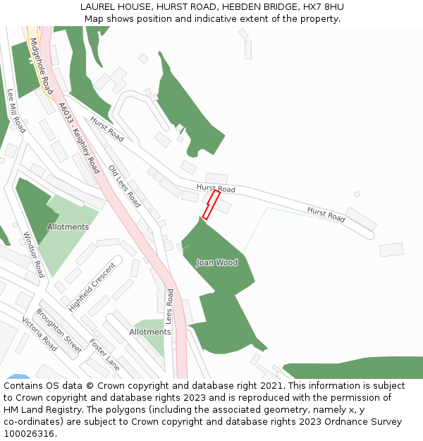 LAUREL HOUSE, HURST ROAD, HEBDEN BRIDGE, HX7 8HU: Location map and indicative extent of plot
