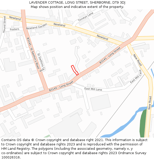 LAVENDER COTTAGE, LONG STREET, SHERBORNE, DT9 3DJ: Location map and indicative extent of plot