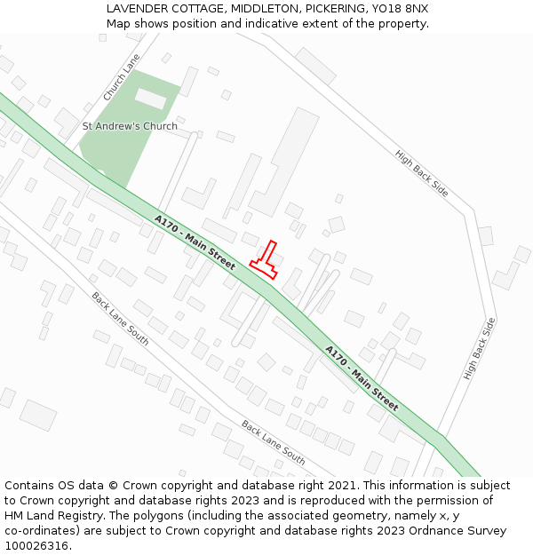 LAVENDER COTTAGE, MIDDLETON, PICKERING, YO18 8NX: Location map and indicative extent of plot