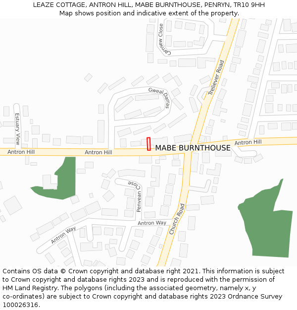 LEAZE COTTAGE, ANTRON HILL, MABE BURNTHOUSE, PENRYN, TR10 9HH: Location map and indicative extent of plot