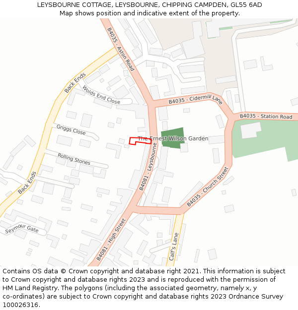 LEYSBOURNE COTTAGE, LEYSBOURNE, CHIPPING CAMPDEN, GL55 6AD: Location map and indicative extent of plot