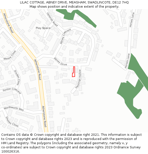 LILAC COTTAGE, ABNEY DRIVE, MEASHAM, SWADLINCOTE, DE12 7HQ: Location map and indicative extent of plot