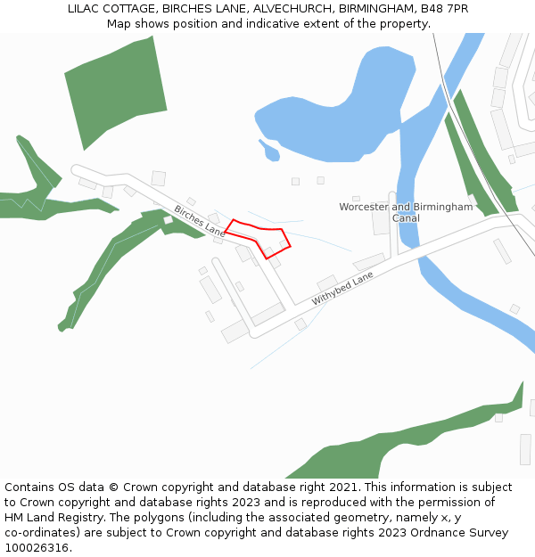 LILAC COTTAGE, BIRCHES LANE, ALVECHURCH, BIRMINGHAM, B48 7PR: Location map and indicative extent of plot