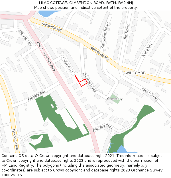LILAC COTTAGE, CLARENDON ROAD, BATH, BA2 4NJ: Location map and indicative extent of plot