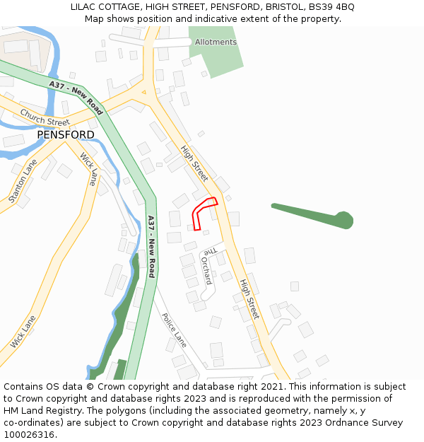 LILAC COTTAGE, HIGH STREET, PENSFORD, BRISTOL, BS39 4BQ: Location map and indicative extent of plot