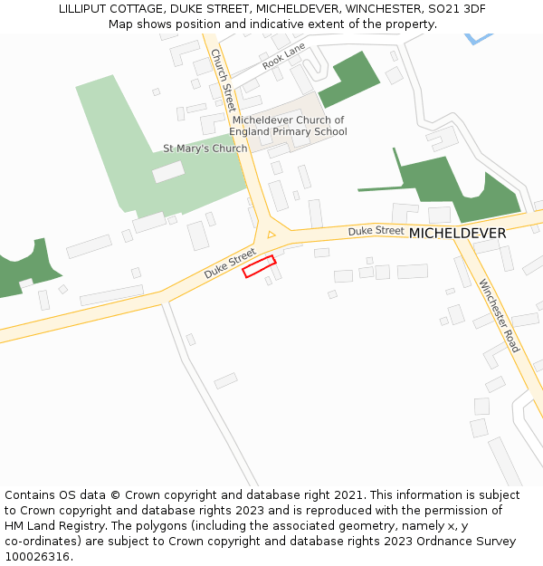 LILLIPUT COTTAGE, DUKE STREET, MICHELDEVER, WINCHESTER, SO21 3DF: Location map and indicative extent of plot