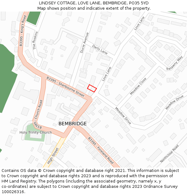 LINDSEY COTTAGE, LOVE LANE, BEMBRIDGE, PO35 5YD: Location map and indicative extent of plot