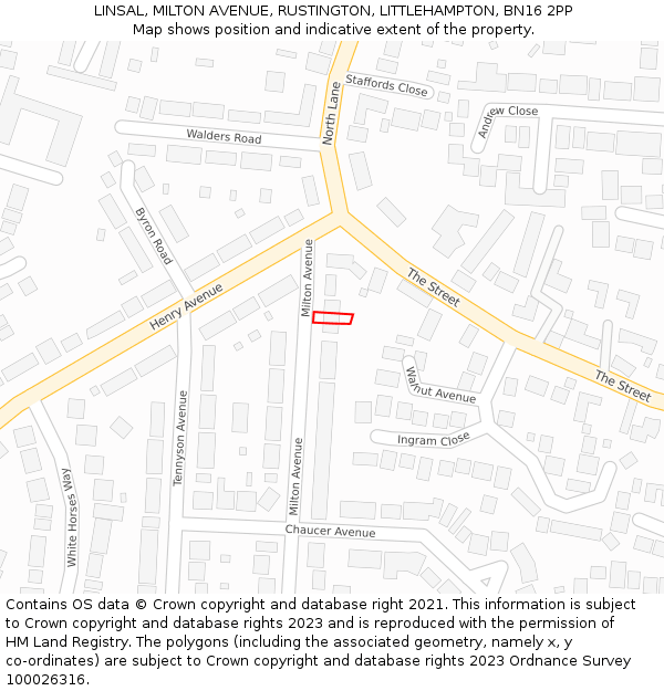 LINSAL, MILTON AVENUE, RUSTINGTON, LITTLEHAMPTON, BN16 2PP: Location map and indicative extent of plot