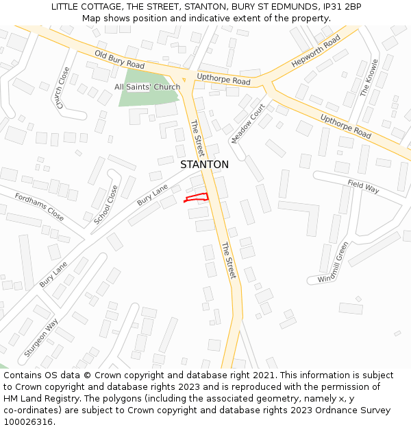 LITTLE COTTAGE, THE STREET, STANTON, BURY ST EDMUNDS, IP31 2BP: Location map and indicative extent of plot