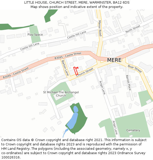 LITTLE HOUSE, CHURCH STREET, MERE, WARMINSTER, BA12 6DS: Location map and indicative extent of plot
