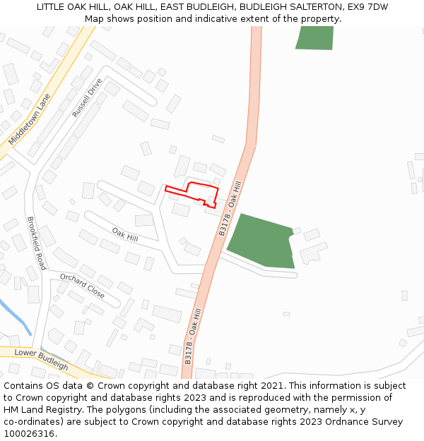 LITTLE OAK HILL, OAK HILL, EAST BUDLEIGH, BUDLEIGH SALTERTON, EX9 7DW: Location map and indicative extent of plot