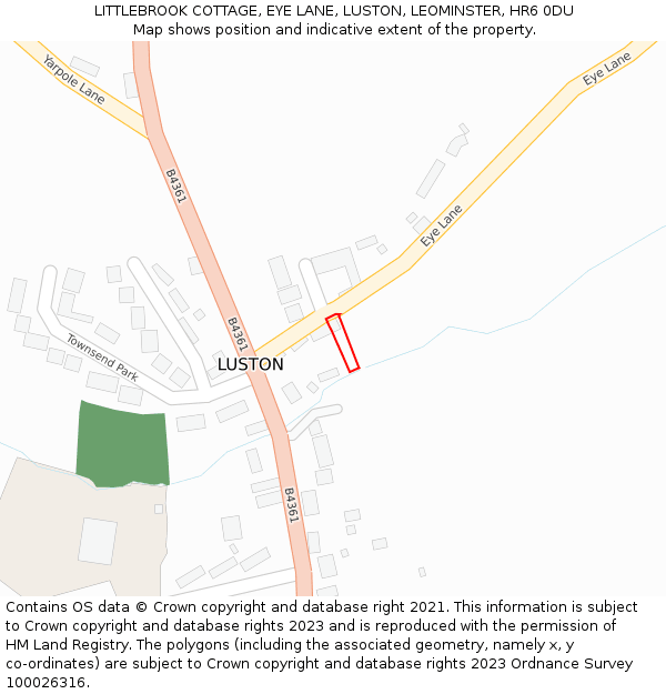 LITTLEBROOK COTTAGE, EYE LANE, LUSTON, LEOMINSTER, HR6 0DU: Location map and indicative extent of plot
