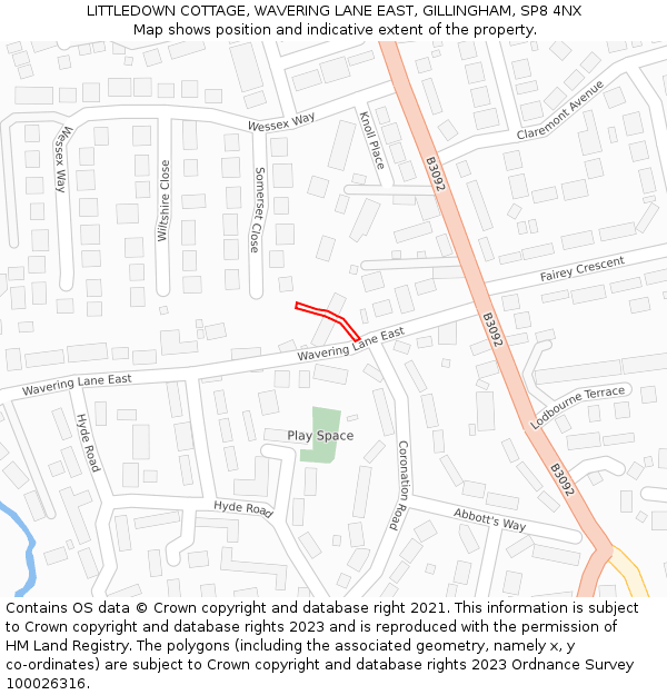 LITTLEDOWN COTTAGE, WAVERING LANE EAST, GILLINGHAM, SP8 4NX: Location map and indicative extent of plot
