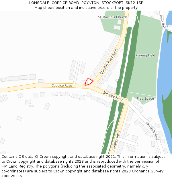 LONSDALE, COPPICE ROAD, POYNTON, STOCKPORT, SK12 1SP: Location map and indicative extent of plot