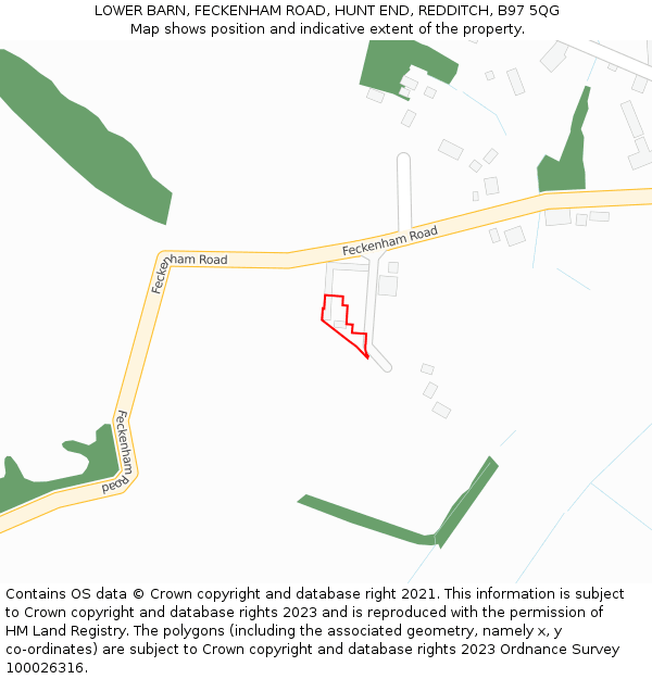 LOWER BARN, FECKENHAM ROAD, HUNT END, REDDITCH, B97 5QG: Location map and indicative extent of plot