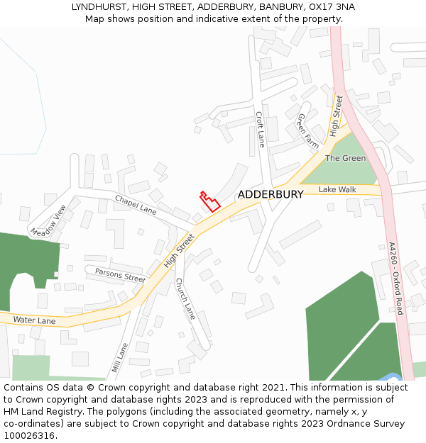 LYNDHURST, HIGH STREET, ADDERBURY, BANBURY, OX17 3NA: Location map and indicative extent of plot