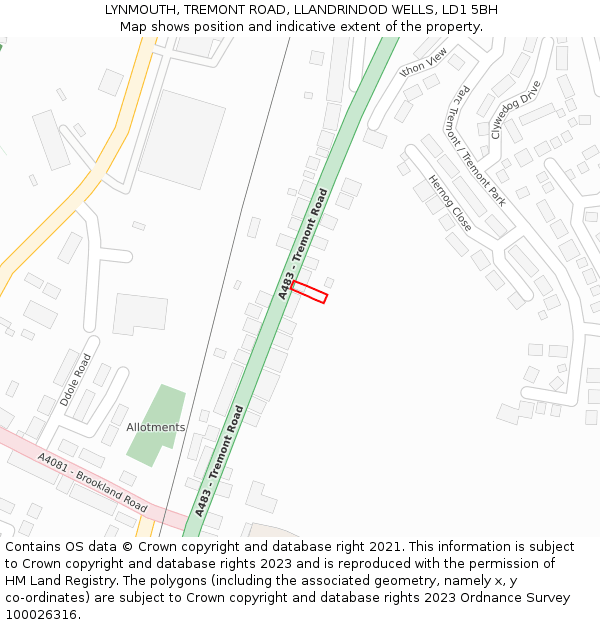 LYNMOUTH, TREMONT ROAD, LLANDRINDOD WELLS, LD1 5BH: Location map and indicative extent of plot