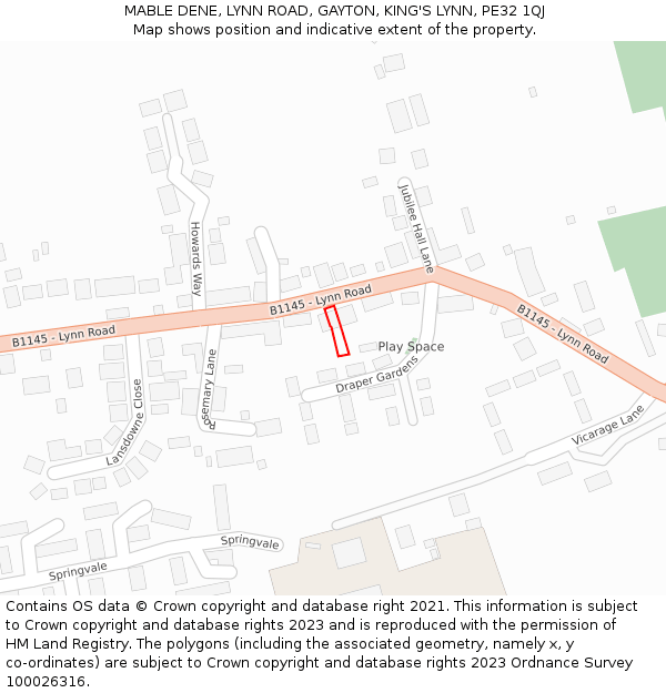 MABLE DENE, LYNN ROAD, GAYTON, KING'S LYNN, PE32 1QJ: Location map and indicative extent of plot