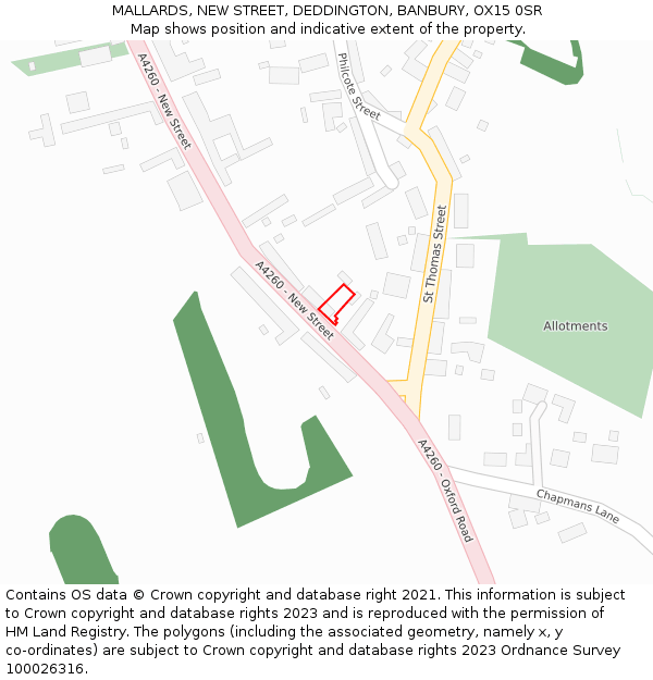 MALLARDS, NEW STREET, DEDDINGTON, BANBURY, OX15 0SR: Location map and indicative extent of plot