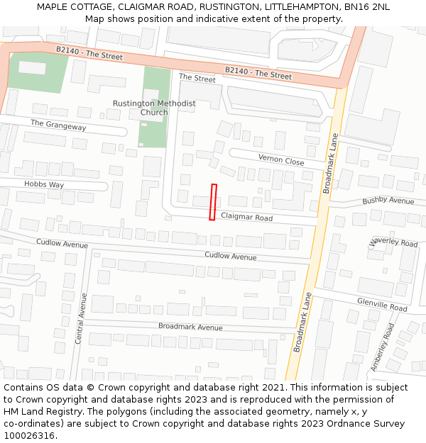 MAPLE COTTAGE, CLAIGMAR ROAD, RUSTINGTON, LITTLEHAMPTON, BN16 2NL: Location map and indicative extent of plot