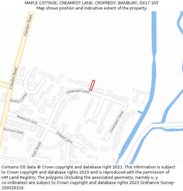 MAPLE COTTAGE, CREAMPOT LANE, CROPREDY, BANBURY, OX17 1NT: Location map and indicative extent of plot
