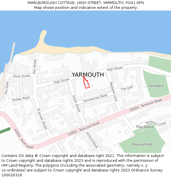 MARLBOROUGH COTTAGE, HIGH STREET, YARMOUTH, PO41 0PN: Location map and indicative extent of plot