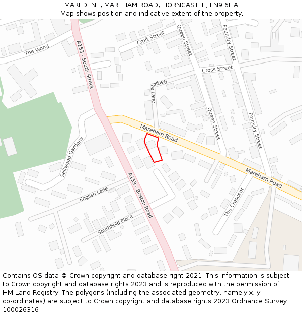 MARLDENE, MAREHAM ROAD, HORNCASTLE, LN9 6HA: Location map and indicative extent of plot