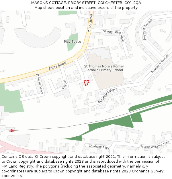 MASONS COTTAGE, PRIORY STREET, COLCHESTER, CO1 2QA: Location map and indicative extent of plot