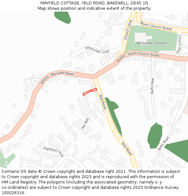 MAYFIELD COTTAGE, YELD ROAD, BAKEWELL, DE45 1FJ: Location map and indicative extent of plot